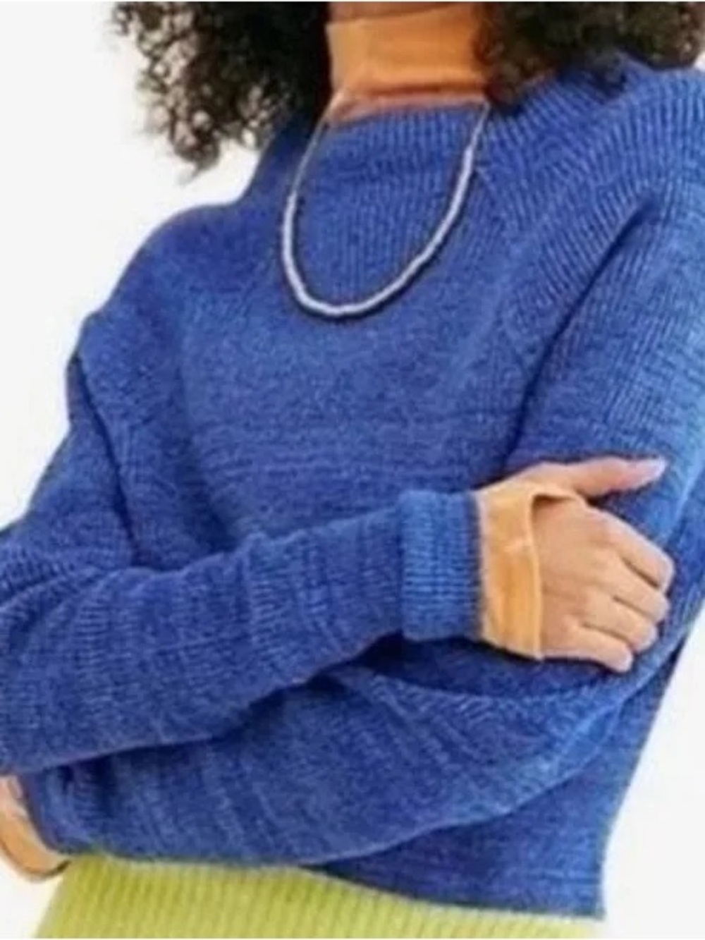 Free People Women's Small Too Good Sweater Long Sleeve Crew Neck Cobalt Blue
